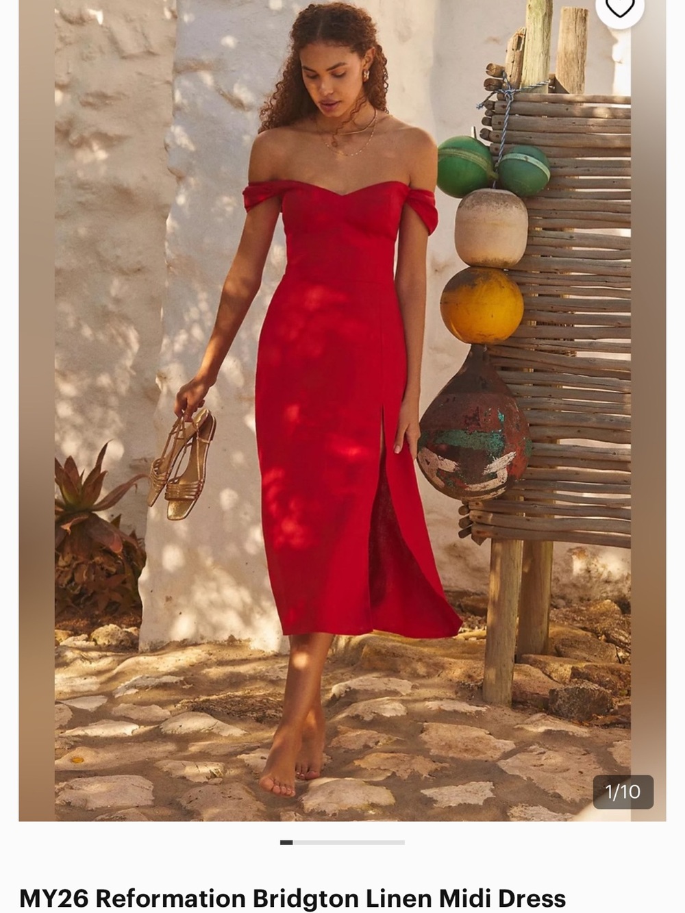 Reformation Red Off-Shoulder Midi Dress